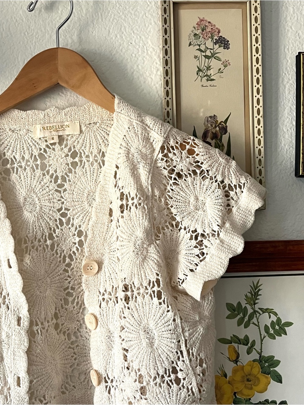 Rebellion Cream Crochet Button Front Crop Top 100% Cotton | Boho Cottagecore